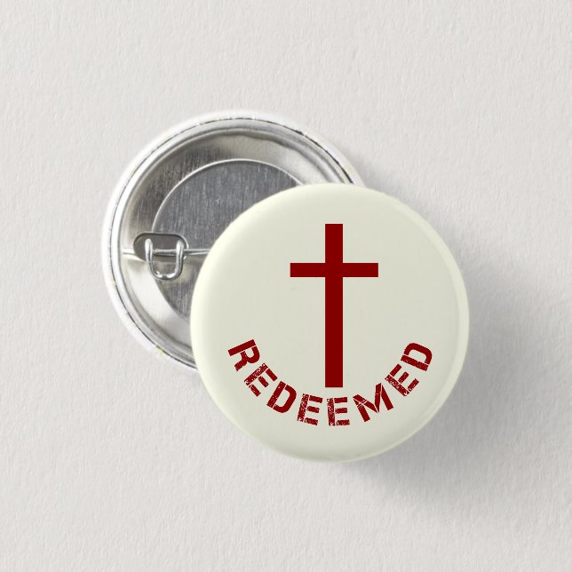 Christian Redeemed Red Cross and Text Design 3 Cm Round Badge (Front & Back)