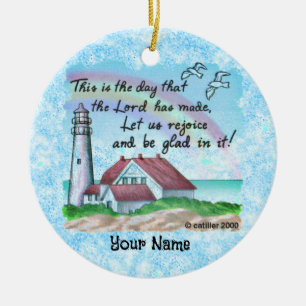 Christian Rejoice Lighthouse Ceramic Ornament