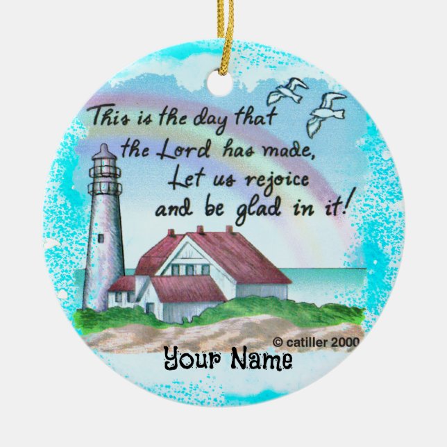 Christian Rejoice Lighthouse Ceramic Ornament (Front)
