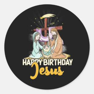 Christian Religion Christmas Church Happy Birthday Classic Round Sticker