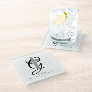 Christian religious cross elegant monogram glass coaster