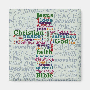 Christian Religious Word Art Cross Magnet