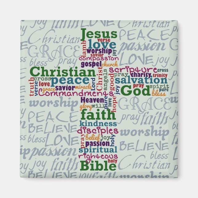 Christian Religious Word Art Cross Magnet (Front)