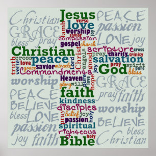 Christian Religious Word Art Cross Poster