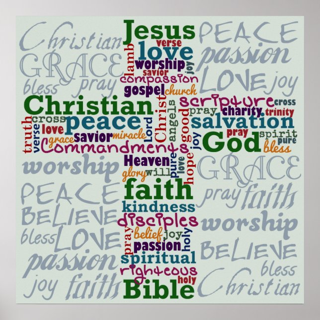 Christian Religious Word Art Cross Poster (Front)