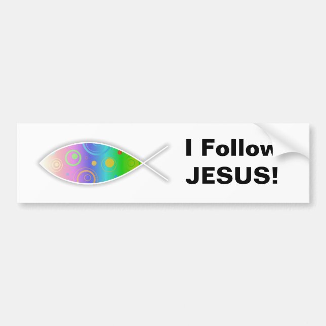 Christian Retro Fish, I Follow JESUS! Bumper Sticker (Front)