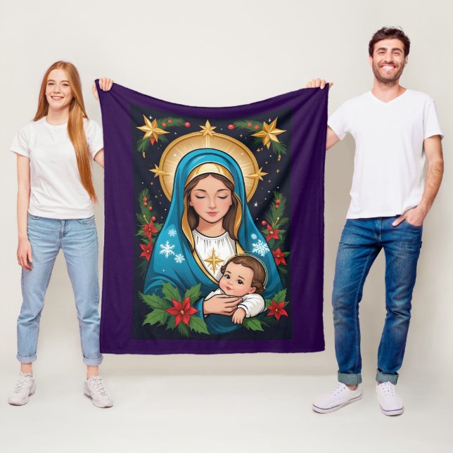Christian Roman Catholic Virgin Mary Christmas Fleece Blanket (In Situ)