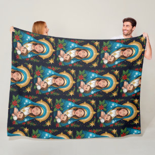 Christian Roman Catholic Virgin Mary Christmas Fleece Blanket