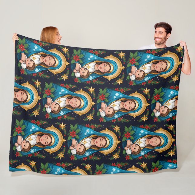 Christian Roman Catholic Virgin Mary Christmas Fleece Blanket (In Situ)