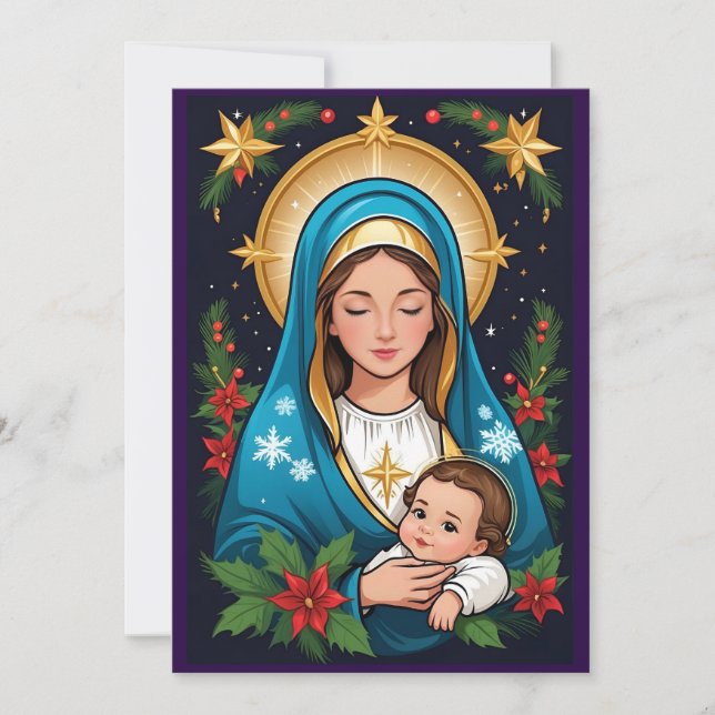 Christian Roman Catholic Virgin Mary Christmas Holiday Card (Front)