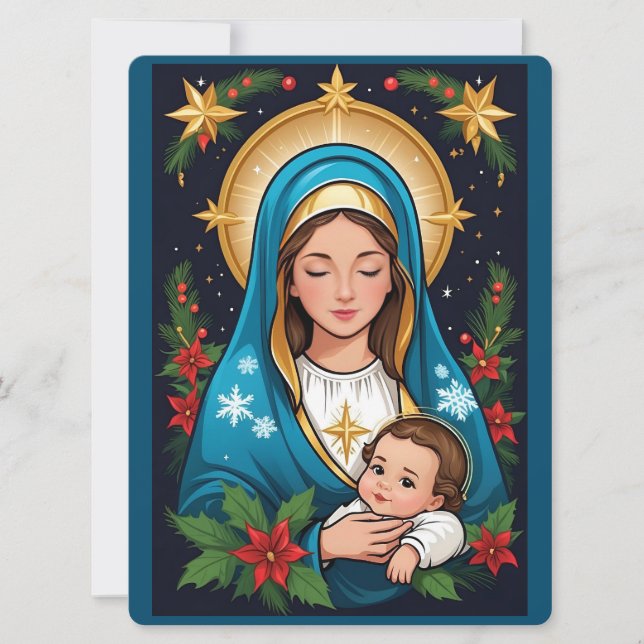 Christian Roman Catholic Virgin Mary Christmas Holiday Card (Front)