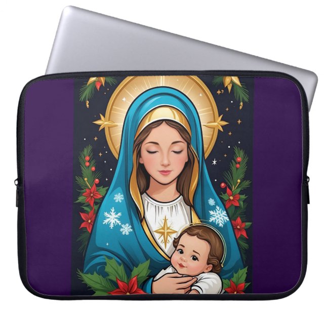 Christian Roman Catholic Virgin Mary Christmas Laptop Sleeve (Front)