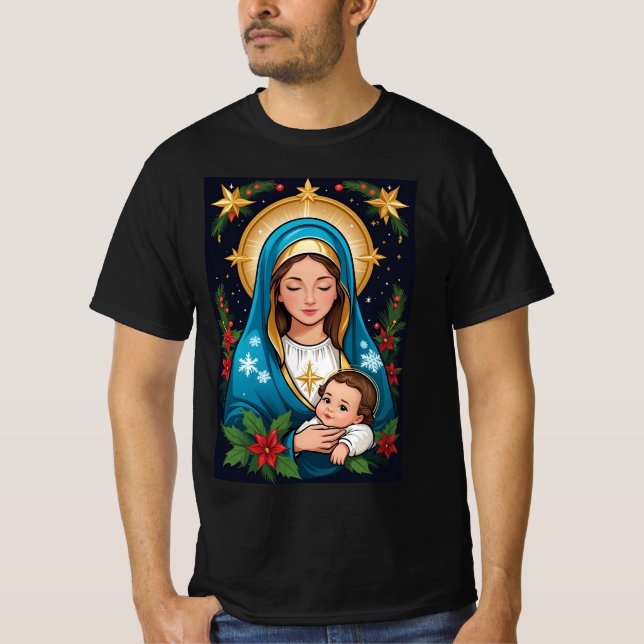 Christian Roman Catholic Virgin Mary Christmas T-Shirt (Front)