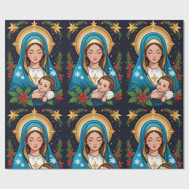 Christian Roman Catholic Virgin Mary Christmas Wrapping Paper (Flat)