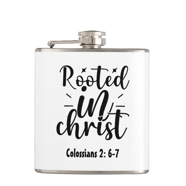 Christian Rooted in Faith Verse Hip Flask | Gift (Front)