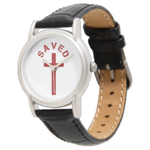Christian Saved Red Cross and Text Design Watch