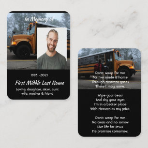 Christian School Bus Driver Memorial Keepsake Business Card