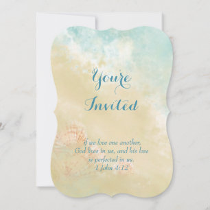 Christian Scripture Beach Ocean Seashell Wedding Invitation