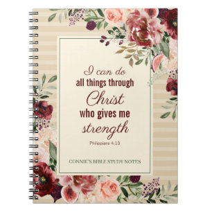 Christian Scripture Burgundy Floral Personalised Notebook