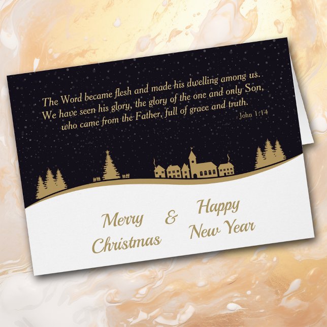 Christian Scripture Gold Village Christmas Card (Creator Uploaded)