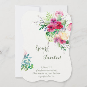 Christian Scripture Romantic  Floral Wedding Invitation