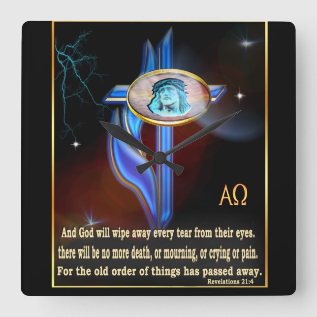 Christian Scripture Square Wall Clock (Front)