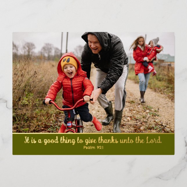 Christian Scripture Thanksgiving Photo Colour Edge Foil Holiday Postcard (Front)