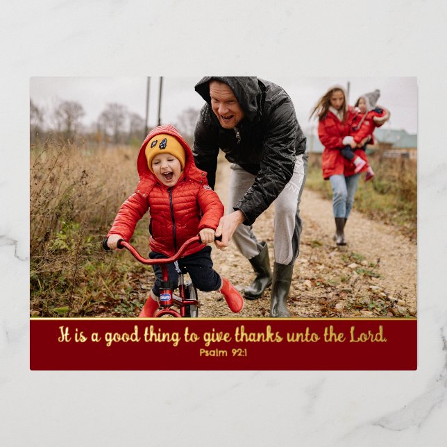 Christian Scripture Thanksgiving Photo Colour Edge Foil Holiday Postcard (Front)