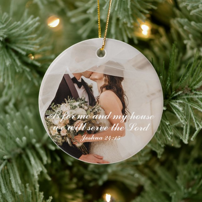 Christian Scripture Wedding Photo Ceramic Ornament (Tree)