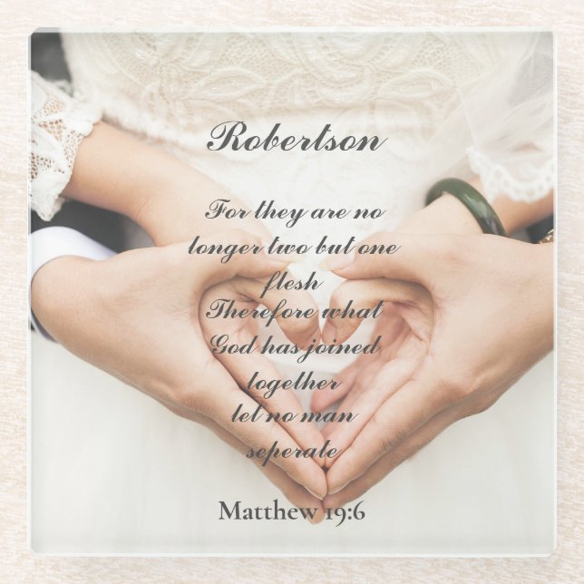 Christian Scripture Wedding Photo  Glass Coaster (Front)