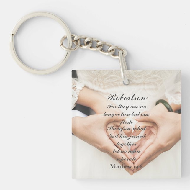 Christian Scripture Wedding Photo  Key Ring (Front)