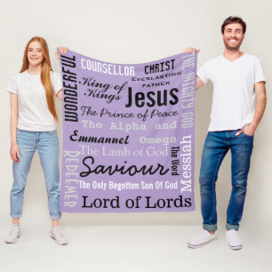 Christian Seventeen Names of Jesus Purple Fleece Blanket