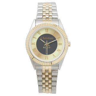 Christian simple gold cross on monogram watch