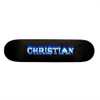 Christian skateboard blue fire and flames design