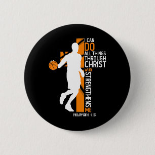 Christian Sketll Cross I Can Do All Things Through 6 Cm Round Badge
