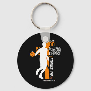 Christian Sketll Cross I Can Do All Things Through Key Ring