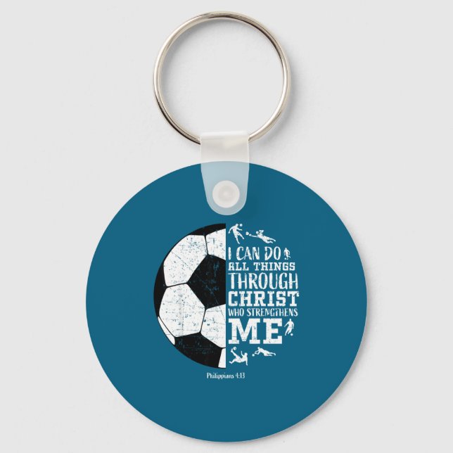 Christian Soccer Faith Bible Verse Scripture Desig Key Ring (Front)