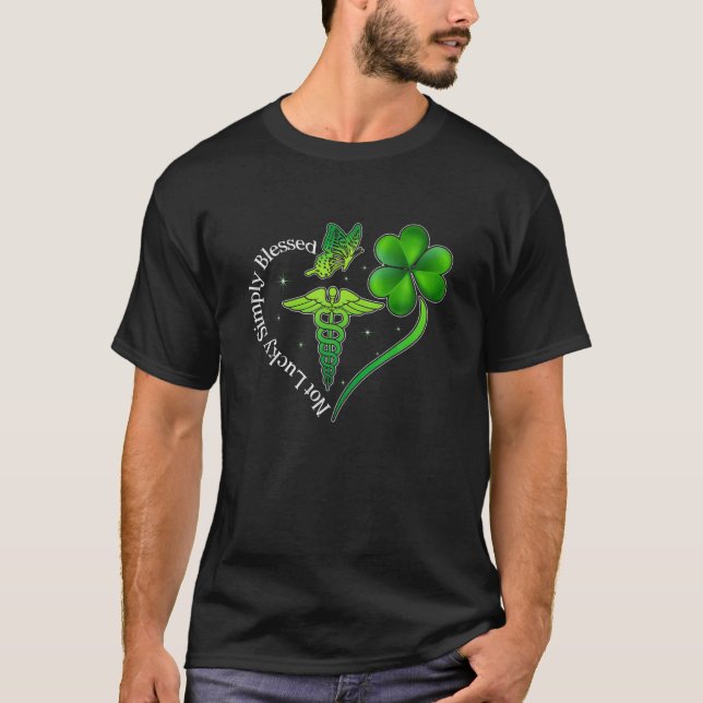 Christian St Patrick's Day Simply Blessed Not Luck T-Shirt (Front)