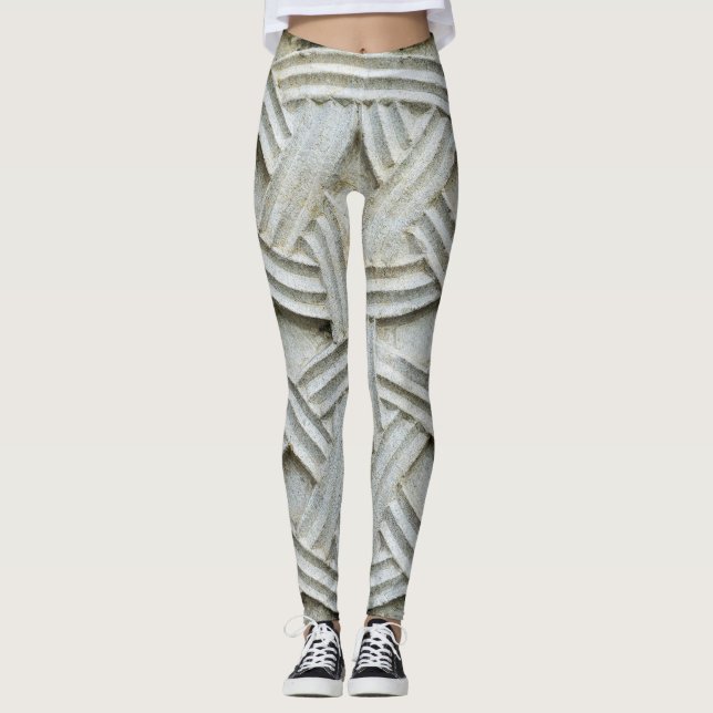 Christian Stone Carving Ancient Pattern Leggings (Front)