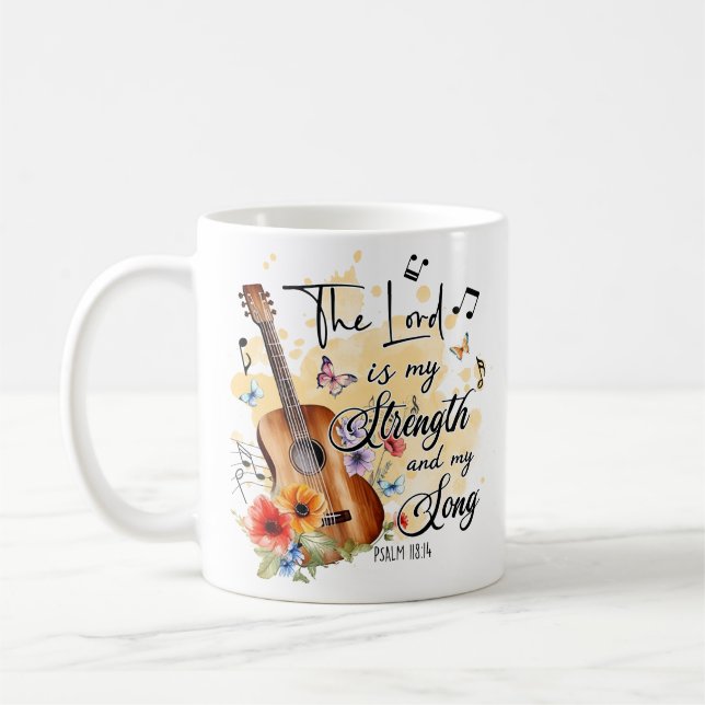 Christian Strength and Song Guitar Psalm 188:14  Coffee Mug (Left)