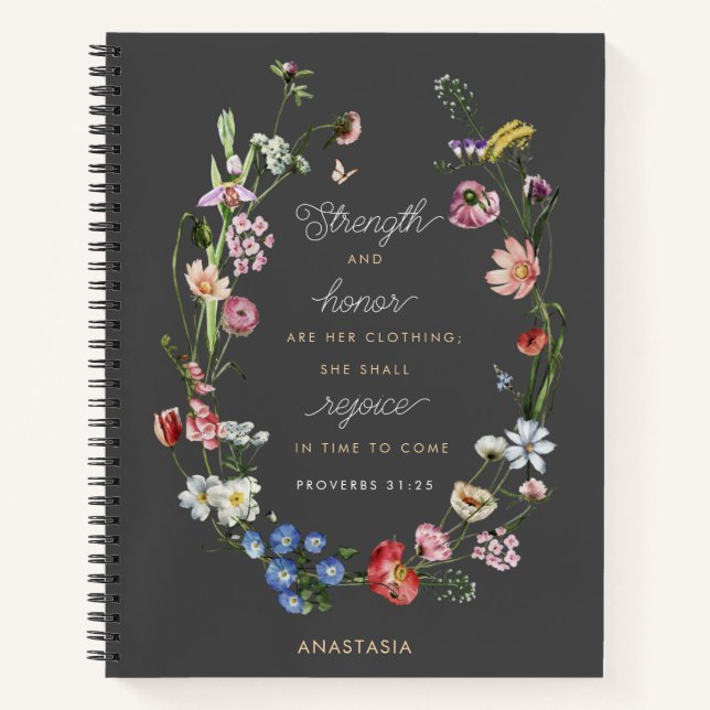 Christian Strength & Honour Proverbs 31 Wildflower Notebook (Front)