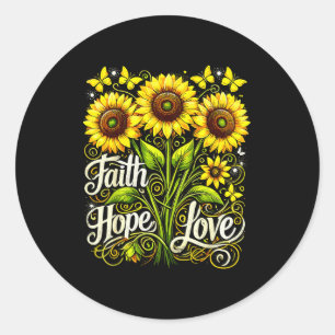 Christian Sunflower Faith Hope Love Classic Round Sticker