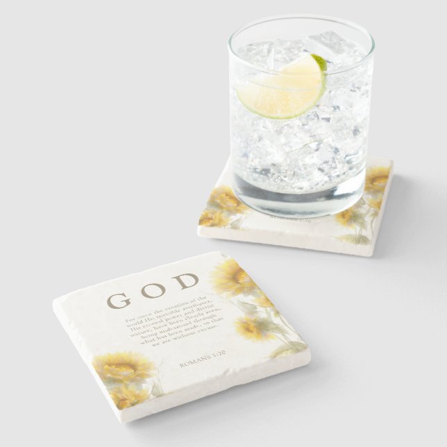 Christian Sunflowers Romans 1:20 Scripture  Stone Coaster (Side)