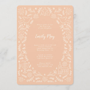 Christian Symbols and Floral Hand-drawn Whimsical Invitation