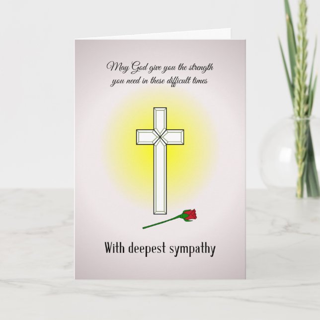 Christian sympathy cross with rosebud card (Front)