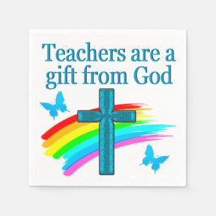 CHRISTIAN TEACHER CROSS AND BUTTERFLY DESIGN NAPKIN