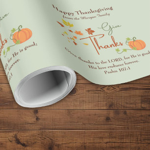 Christian Thanksgiving   Custom Name & Bible Verse Wrapping Paper