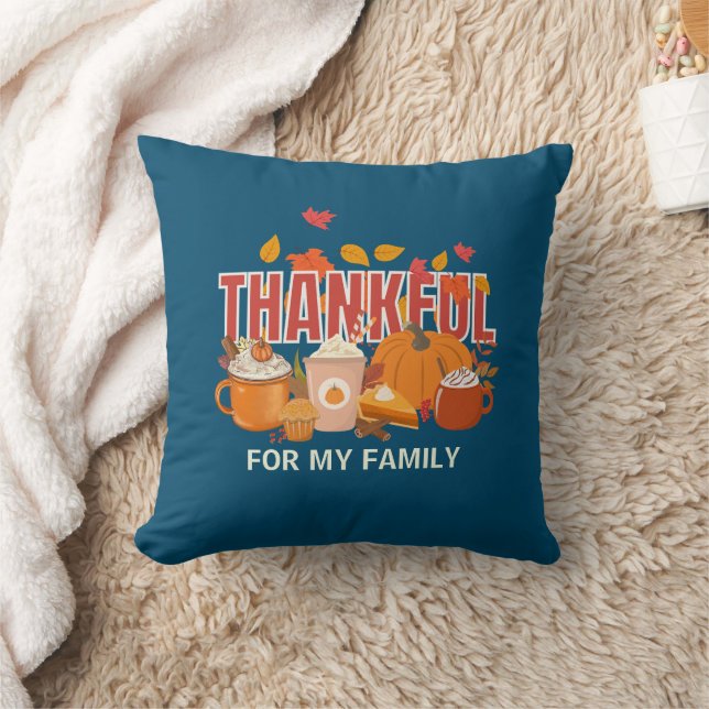 Christian Thanksgiving Pumpkin THANKFUL Family Cushion (Blanket)