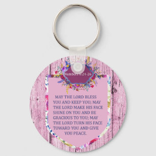 Christian The Blessing Pink Floral Bible Verse Key Ring