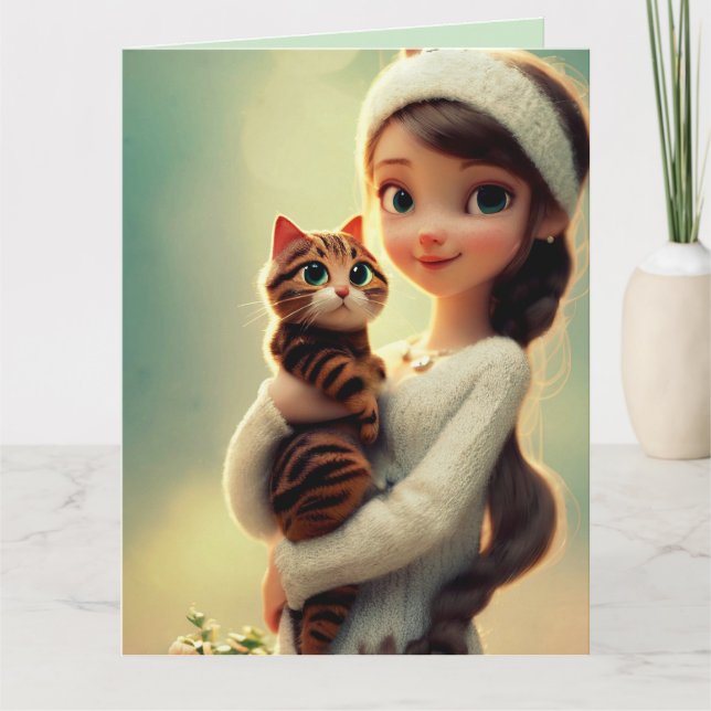CHRISTIAN THINKING OF YOU GIRL CAT GREETING CARD (Front)